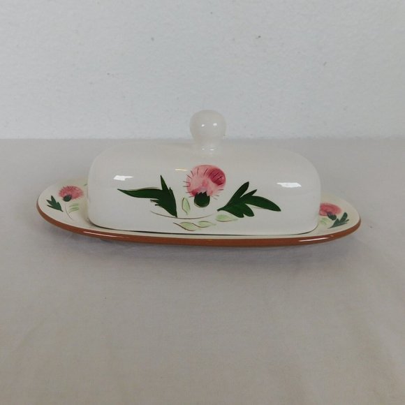 Stangl Pottery Pink Thistle 1/4 lb Covered Butter Dish Vintage FLAW-Small stains - Picture 1 of 12